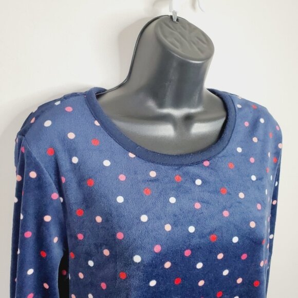 Kate Spade Fleece Velvet Polka Lounge Navy Sweatshirt Sleep Top M - Picture 3 of 8